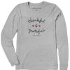 Women Life is Good Graphic Tees | Women'S Thankful And Grateful Long Sleeve Crusher Tee Heather Gray