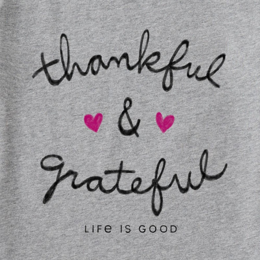 Women Life is Good Graphic Tees | Women'S Thankful And Grateful Long Sleeve Crusher Tee Heather Gray