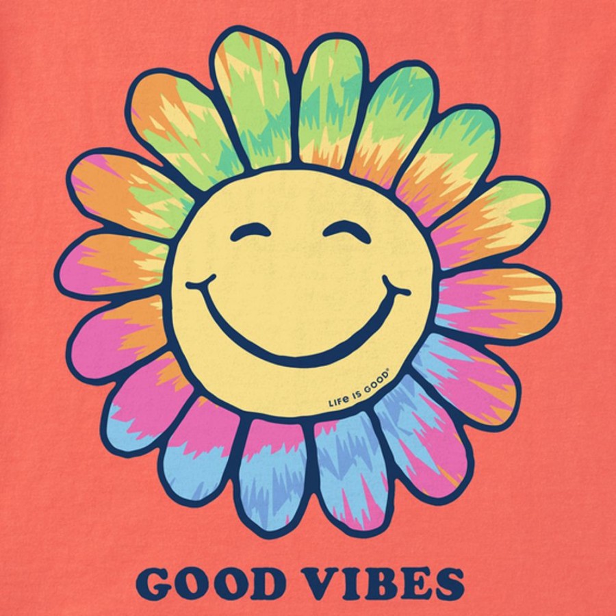 Kids Life is Good Graphic Tees | Kids Groovy Tie Dye Flower Vibes Crusher Tee Mango Orange