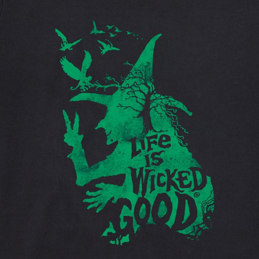 Women Life is Good Graphic Tees | Women'S Wizard Of Oz Life Is Wicked Good Witch Long Sleeve Crusher Tee Jet Black