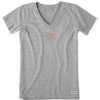 Women Life is Good Graphic Tees | Women'S Quirky Tabby Kitty With Daisy Crusher Vee Heather Gray