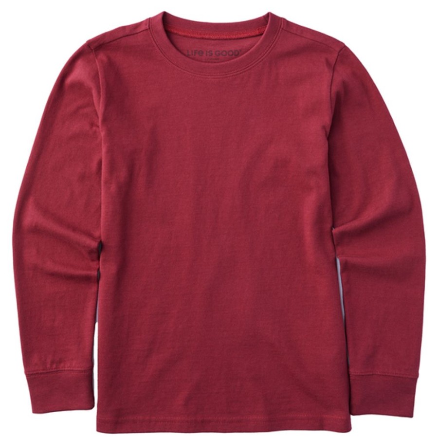 Kids Life is Good Solid Tees | Kids Solid Long Sleeve Crusher Tee Cranberry Red