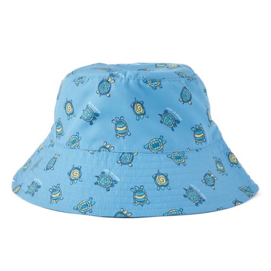 Women Life is Good Hats | Kids Peace Turtle Pattern Made In The Shade Bucket Hat Cool Blue