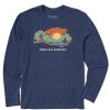 Men Life is Good Graphic Tees | Men'S Today Is A Good Day Mountain Hike Long Sleeve Crusher Tee Darkest Blue