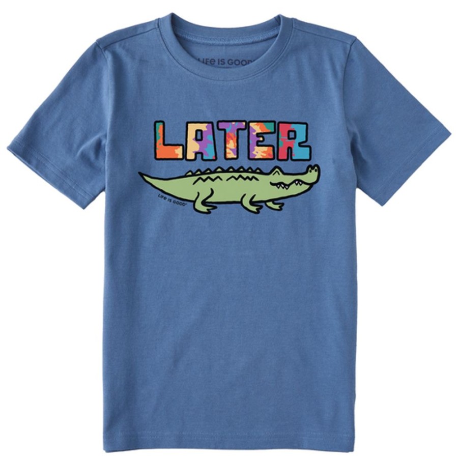 Kids Life is Good Graphic Tees | Kids Tie Dye Later Gator Crusher Tee Vintage Blue