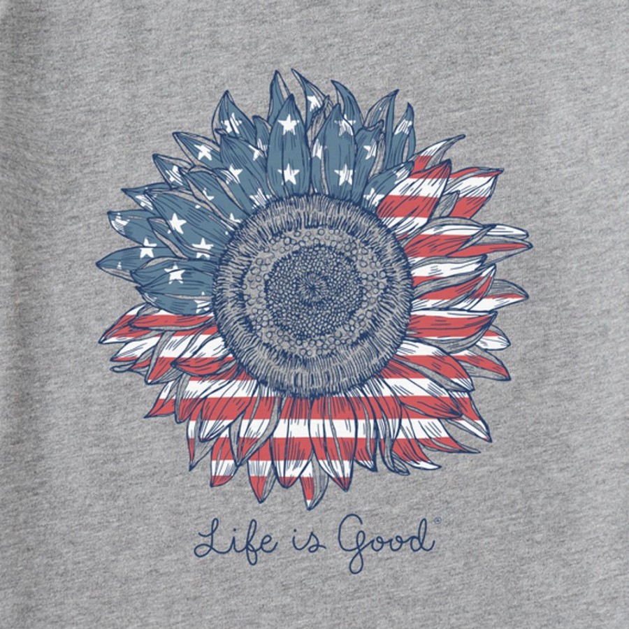 Women Life is Good Graphic Tees | Women'S American Sunflower Long Sleeve Crusher Tee Heather Gray