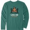 Men Life is Good Graphic Tees | Men'S Log On Fireplace Long Sleeve Crusher Tee Spruce Green