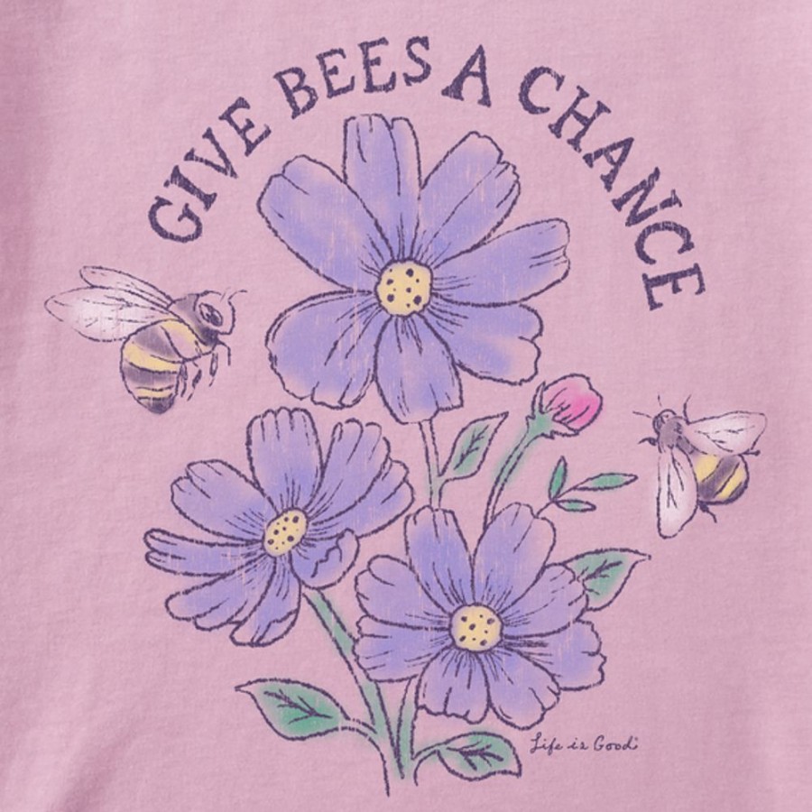 Women Life is Good Boxy Tees | Women'S Dreamy Give Bees A Chance Boxy Crusher Tee Violet Purple