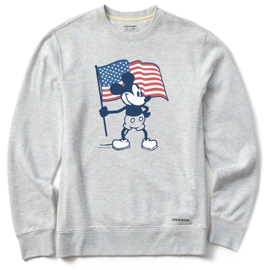 Men Life is Good Sweatshirts & Hoodies | Men'S Clean Americana Steamboat Willie Simply True Fleece Crew Light Heather Gray