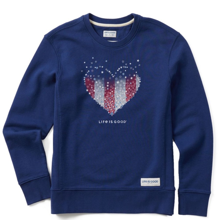 Women Life is Good Sweatshirts & Hoodies | Women'S Heart Stars And Stripes Simply True Fleece Crew Darkest Blue