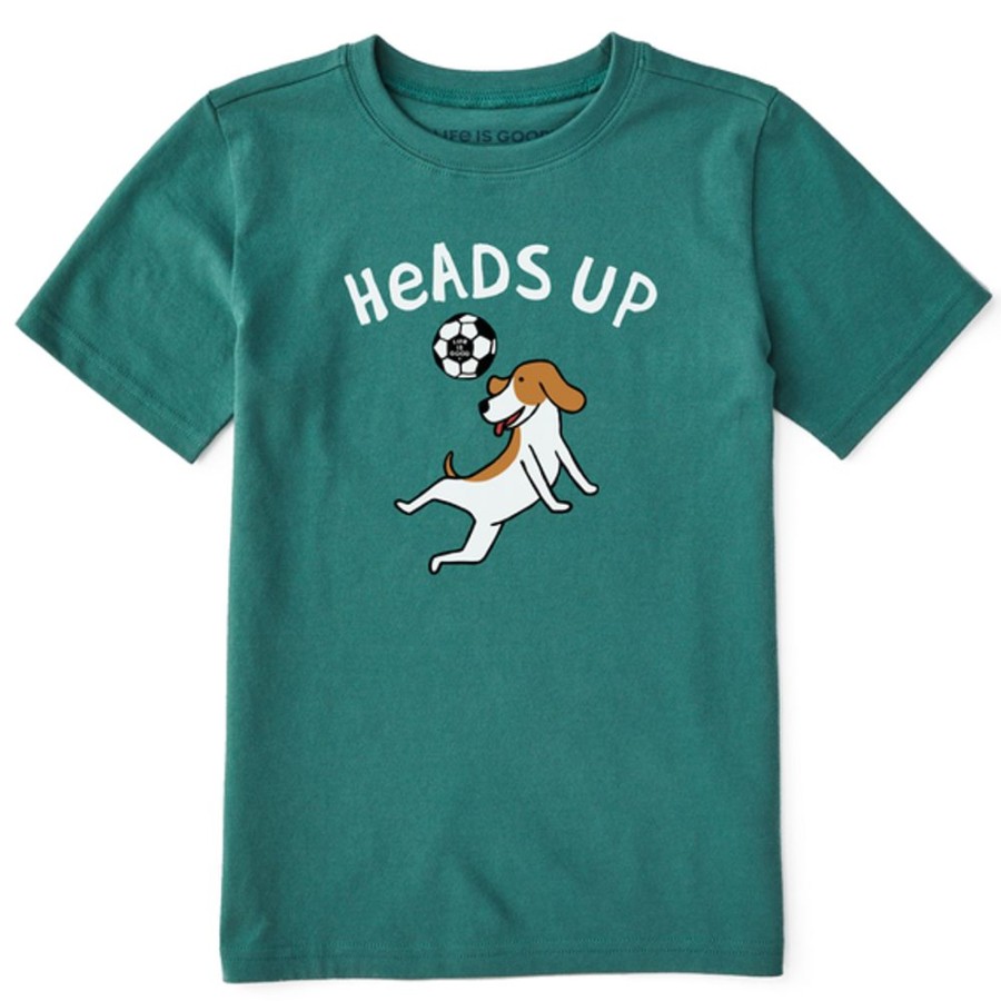 Kids Life is Good Graphic Tees | Kids Heads Up Soccer Dog Crusher Tee Spruce Green