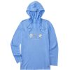 Women Life is Good Graphic Tees | Women'S Sea Life And Shells Long Sleeve Crusher-Lite Hooded Tee Cornflower Blue