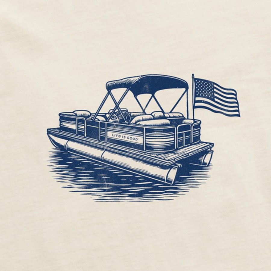 Men Life is Good Graphic Tees | Men'S Woodcut Pontoon Boat Crusher Tee Putty White