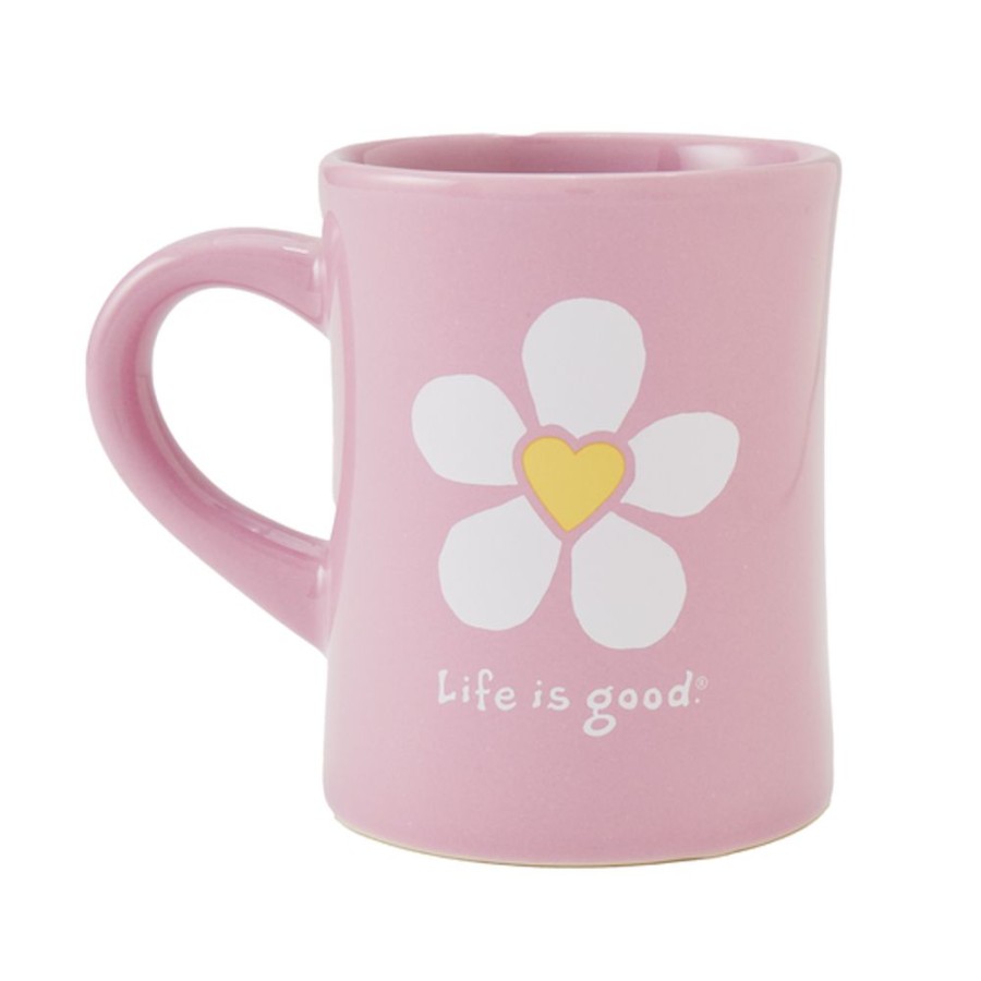 Home Life is Good Mugs | Bold Heart Flower Diner Mug Violet Purple