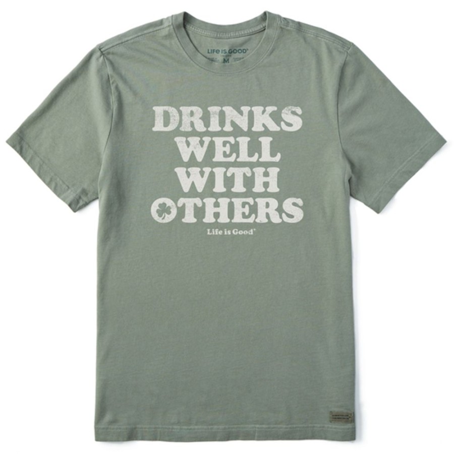 Men Life is Good Graphic Tees | Men'S Clean Cooper Drinks Well With Others Short Sleeve Tee Moss Green