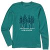 Women Life is Good Graphic Tees | Women'S Snowy Owl Tall Pines Long Sleeve Crusher Tee Spruce Green