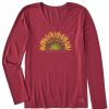 Women Life is Good Graphic Tees | Women'S Sunflower Dew Peace On Earth Long Sleeve Crusher Vee Cranberry Red