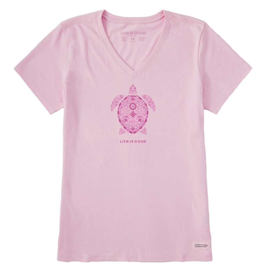 Women Life is Good Graphic Tees | Women'S Turtle Mosaic Crusher Vee Seashell Pink