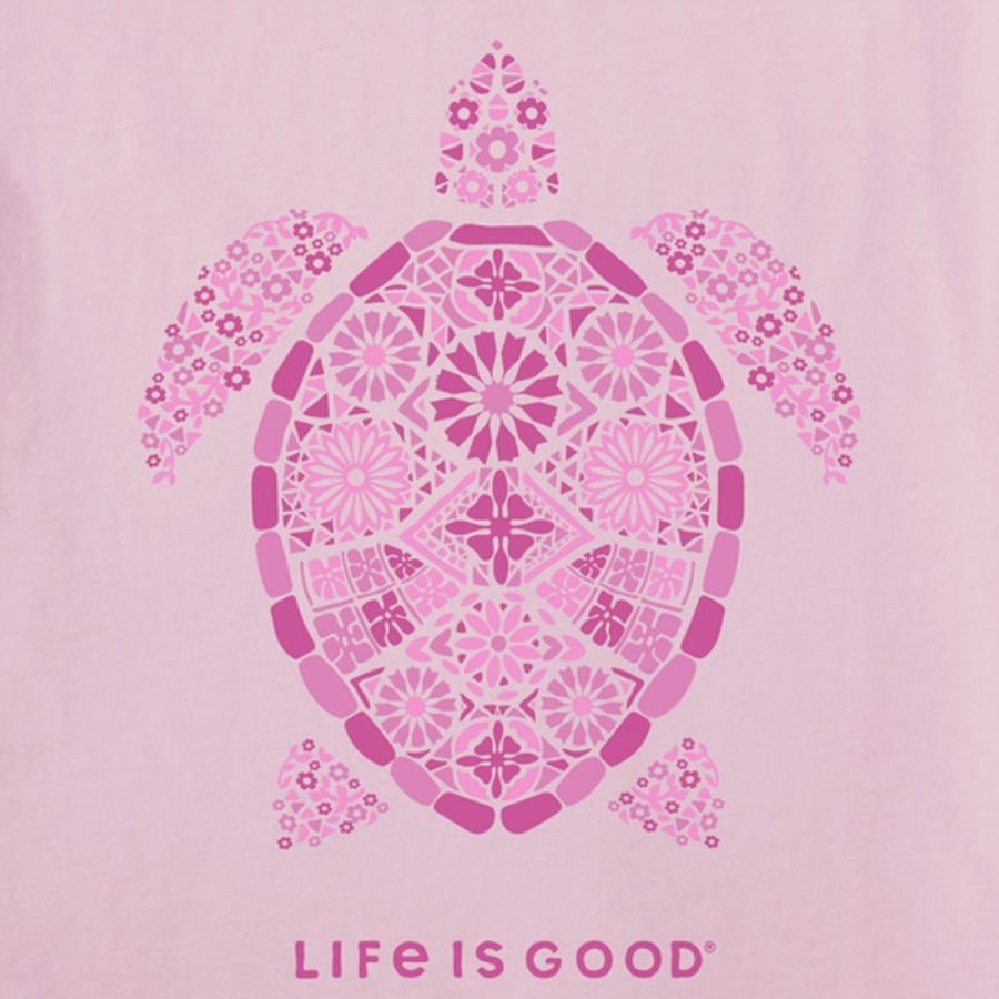 Women Life is Good Graphic Tees | Women'S Turtle Mosaic Crusher Vee Seashell Pink