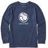 Kids Life is Good Graphic Tees | Kids Baseball Sketch Long Sleeve Crusher Tee Darkest Blue