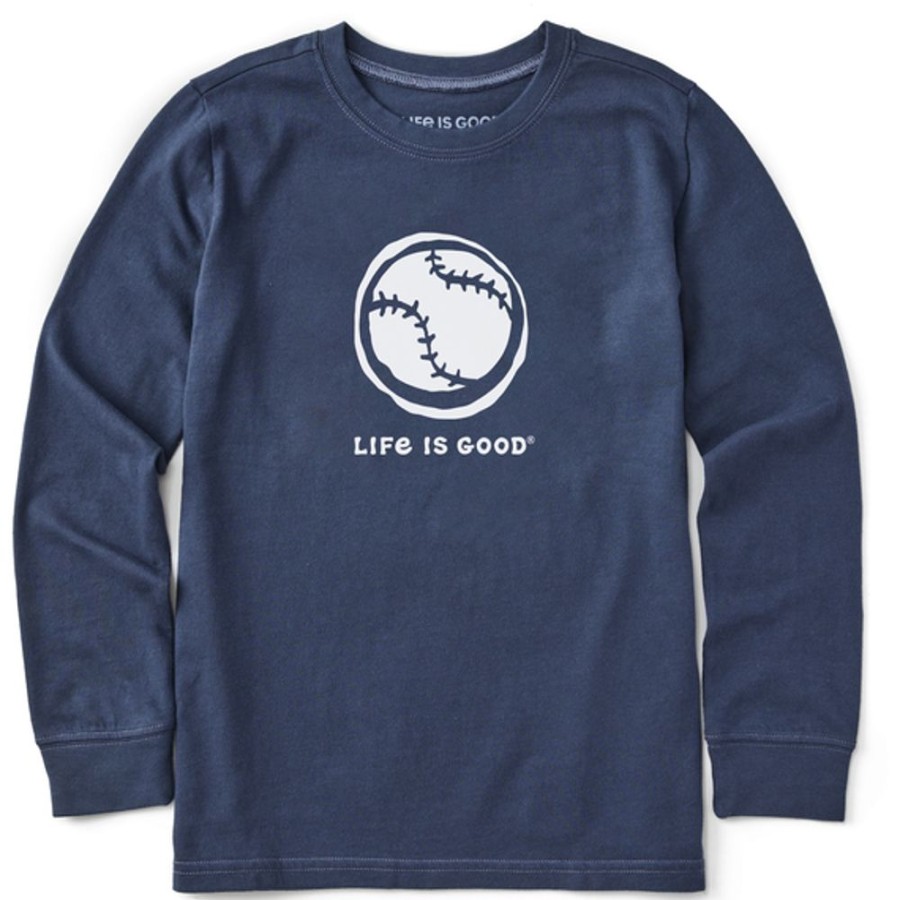 Kids Life is Good Graphic Tees | Kids Baseball Sketch Long Sleeve Crusher Tee Darkest Blue