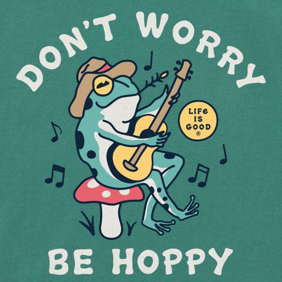 Women Life is Good Boxy Tees | Women'S Vintage Don'T Worry Frog Guitar Boxy Crusher Tee Spruce Green