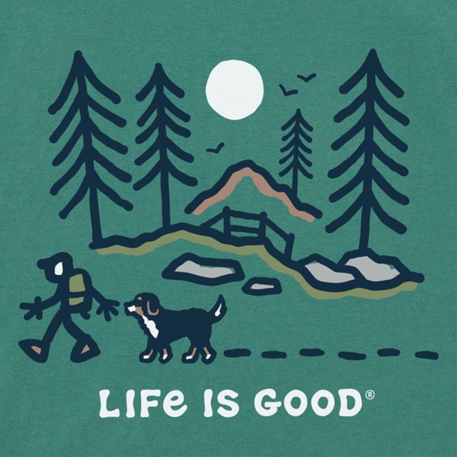 Men Life is Good Graphic Tees | Men'S Bernese Hiking Through The Woods Crusher Tee Spruce Green