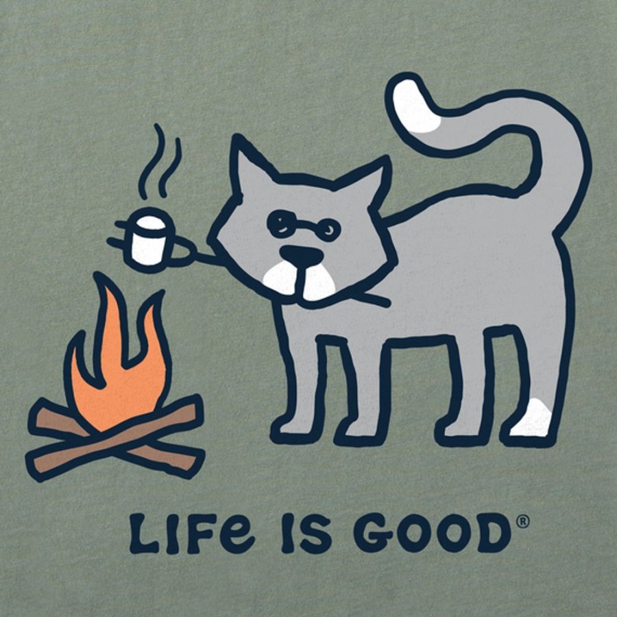 Men Life is Good Graphic Tees | Men'S Vintage Campfire Al Crusher Tee Moss Green