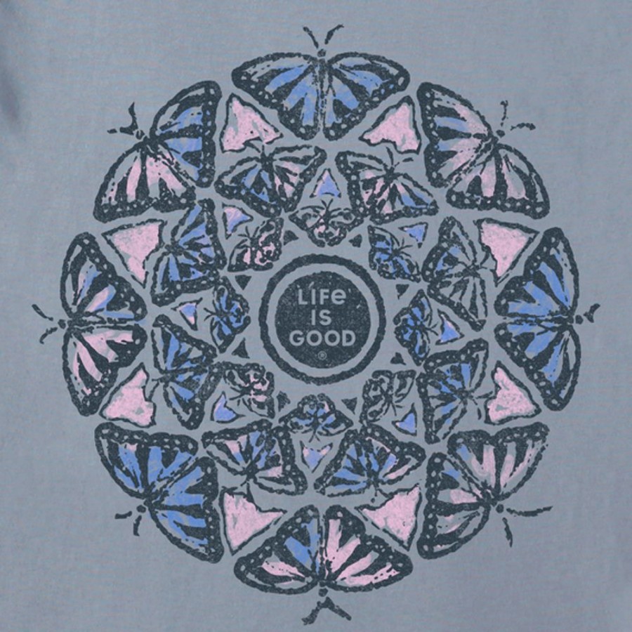 Women Life is Good Crusher-Flex Apparel | Women'S Hand Drawn Butterfly Mandala Crusher-Flex Hoodie Tunic Stone Blue