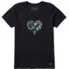 Women Life is Good Graphic Tees | Women'S Leafy Heart Crusher-Lite Vee Jet Black