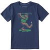 Kids Life is Good Graphic Tees | Kids Woodcut Bigfoot Golfing Crusher Tee Darkest Blue