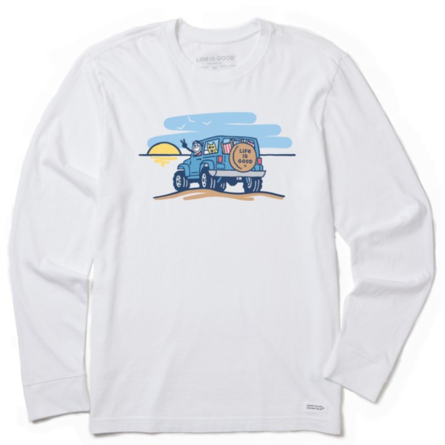 Men Life is Good Graphic Tees | Men'S Jake And Rocket Beach 4X4 Long Sleeve Crusher Tee Cloud White