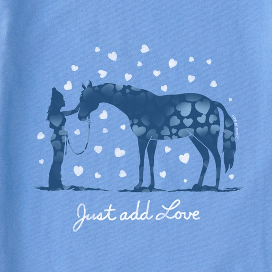 Women Life is Good Graphic Tees | Women'S Just Add Love Horse Long Sleeve Crusher-Lite Hooded Tee Cornflower Blue