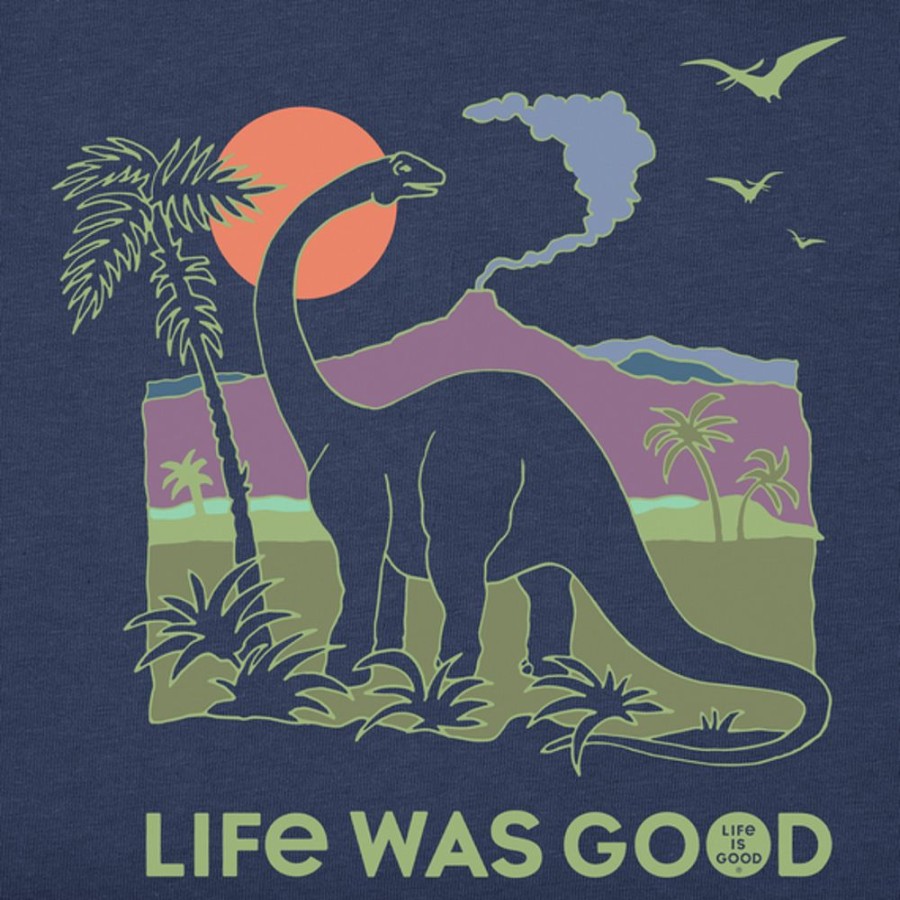 Women Life is Good Boxy Tees | Women'S Clean Dinosaur Life Was Good Boxy Crusher Tee Darkest Blue