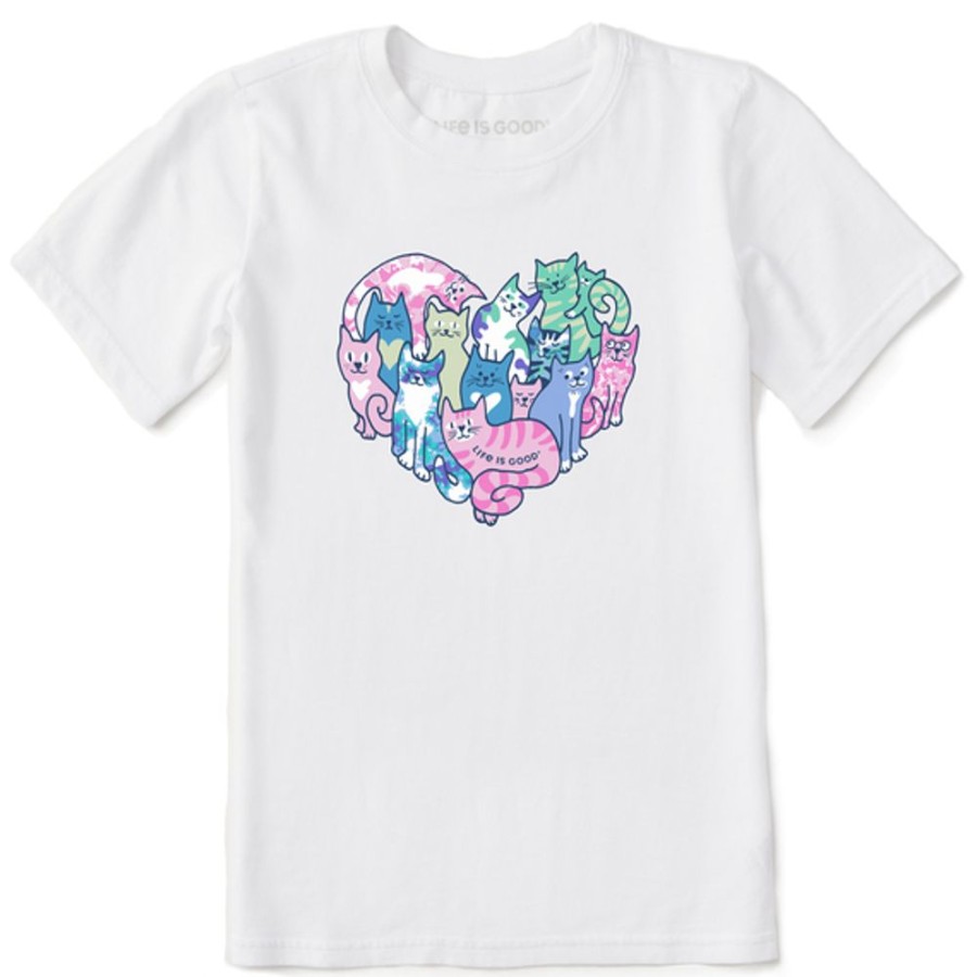 Kids Life is Good Graphic Tees | Kids Tie Dye Heart Of Cats Crusher Tee Cloud White