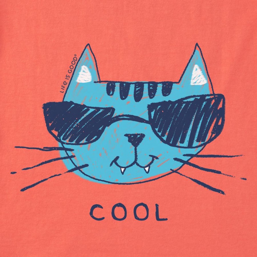 Women Life is Good Boxy Tees | Women'S Cool Cat Boxy Crusher Tee Mango Orange