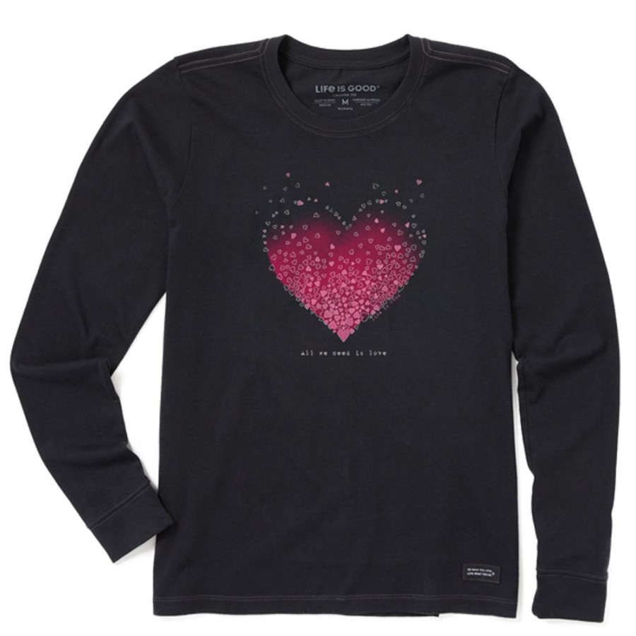 Women Life is Good Graphic Tees | Women'S Scattered Hearts Long Sleeve Crusher Tee Jet Black