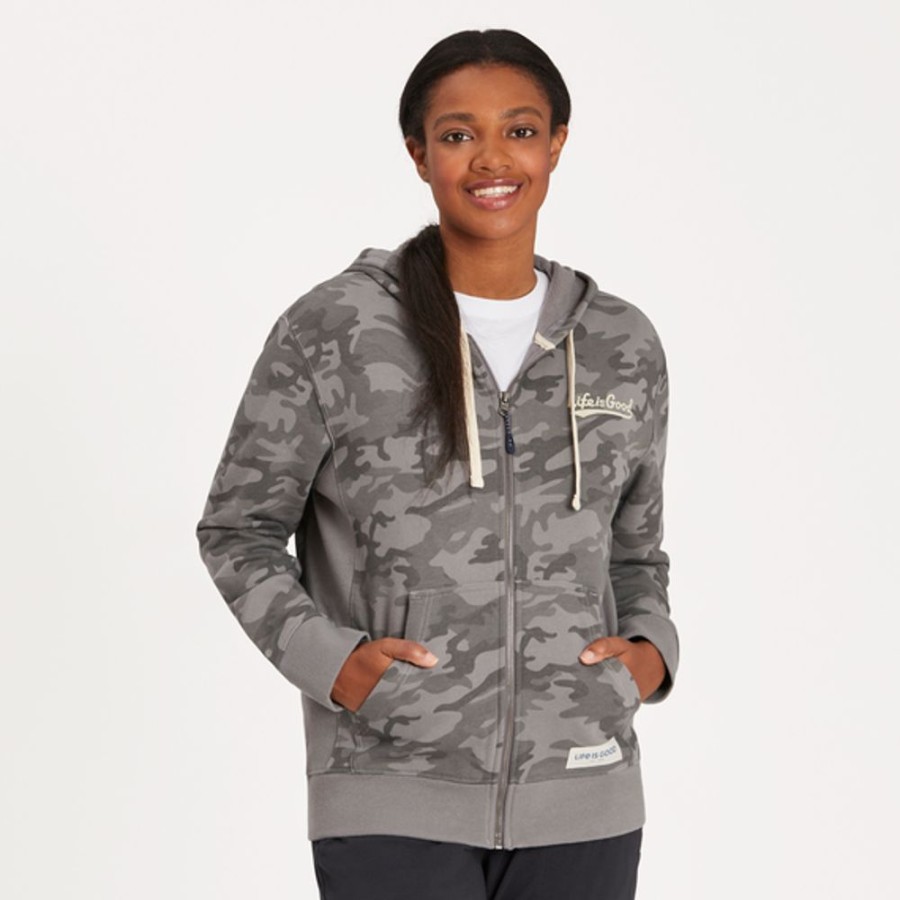 Women Life is Good Sweatshirts & Hoodies | Women'S Lig Ballyard Distress Simply True Fleece Zip Hoodie Gray Camo