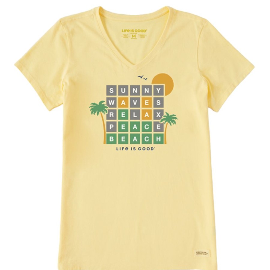 Women Life is Good Graphic Tees | Women'S Beach Word Game Crusher Vee Sandy Yellow