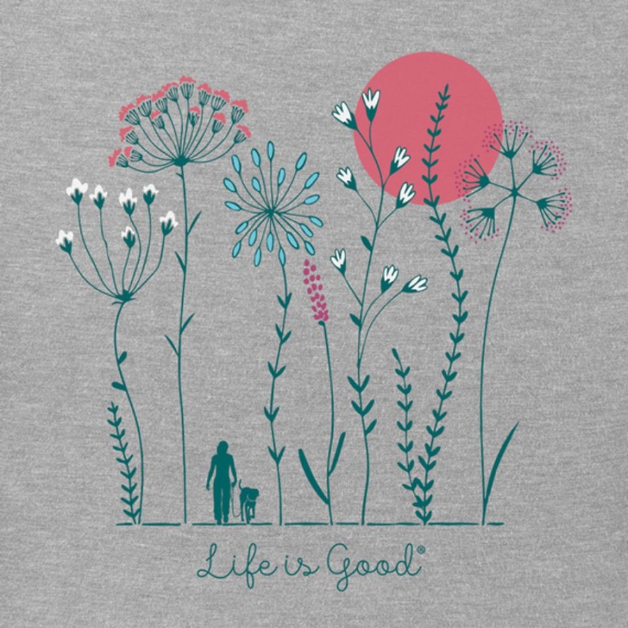 Women Life is Good Graphic Tees | Women'S Wildflower Walk Long Sleeve Crusher Tee Heather Gray