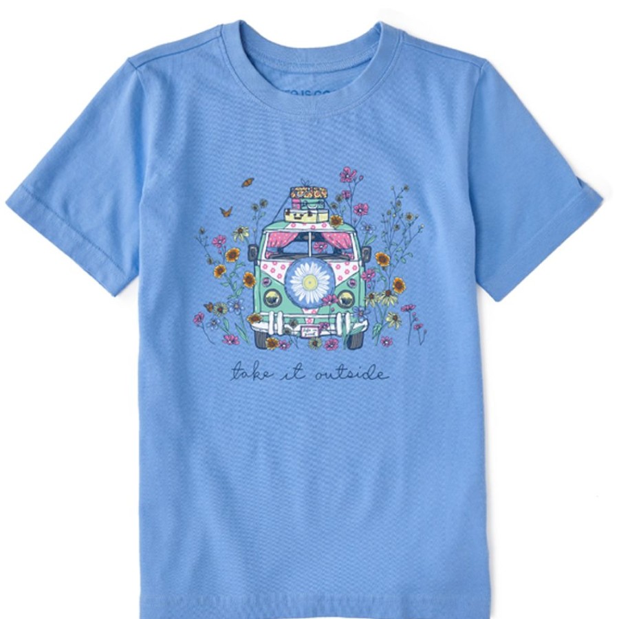 Kids Life is Good Graphic Tees | Kids Realaxed Take It Outside Wildflower Van Crusher Tee Cornflower Blue