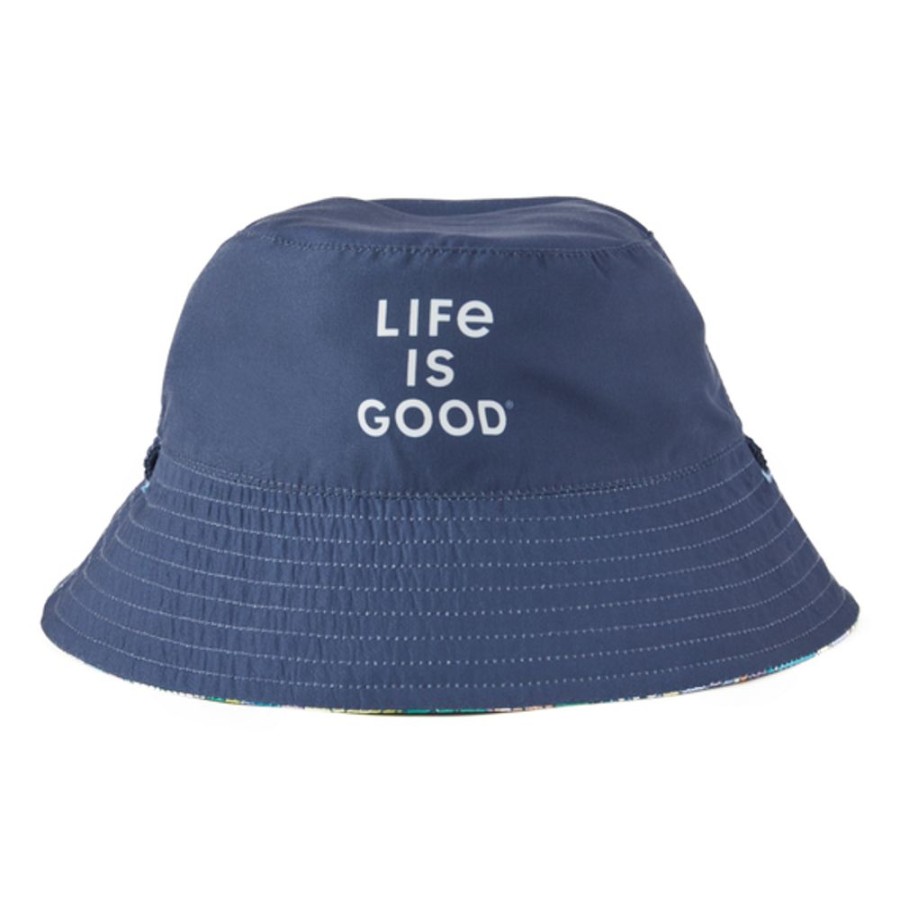 Women Life is Good Hats | Kids Dinosaur Friends Pattern Made In The Shade Bucket Hat Darkest Blue