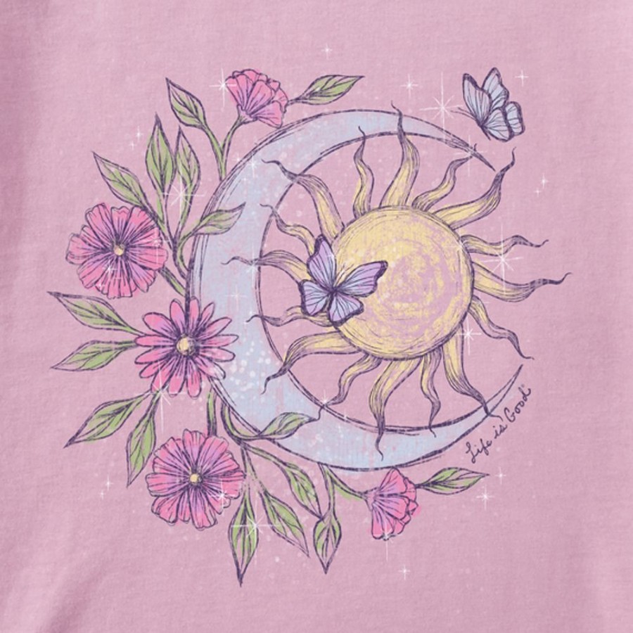 Women Life is Good Boxy Tees | Women'S Dreamy Floral Butterfly Celestial Boxy Crusher Tee Violet Purple