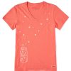 Women Life is Good Graphic Tees | Women'S Floating Fireflies Jar Crusher Vee Mango Orange