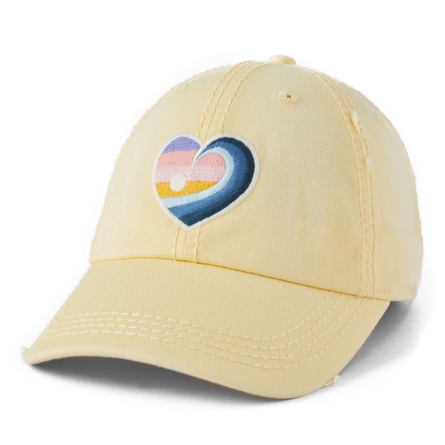 Women Life is Good Hats | Sunrise Surf Heart Sunwashed Chill Cap Sandy Yellow