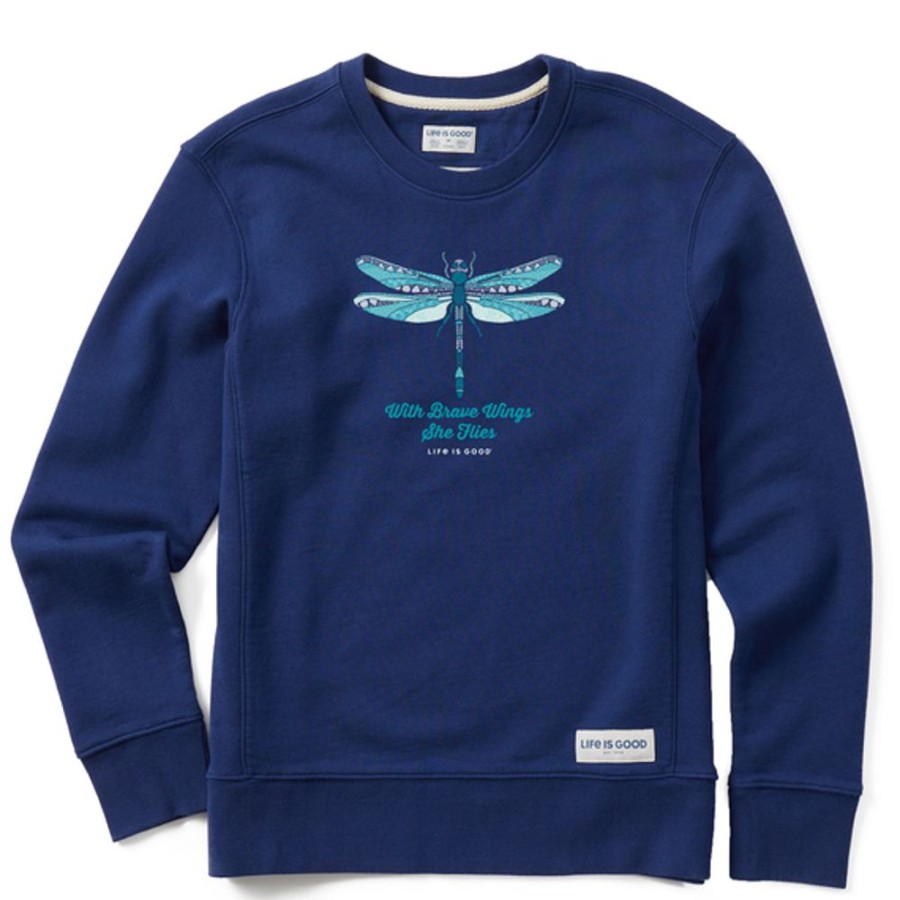 Women Life is Good Sweatshirts & Hoodies | Women'S Detailed Dragonfly Simply True Fleece Crew Darkest Blue