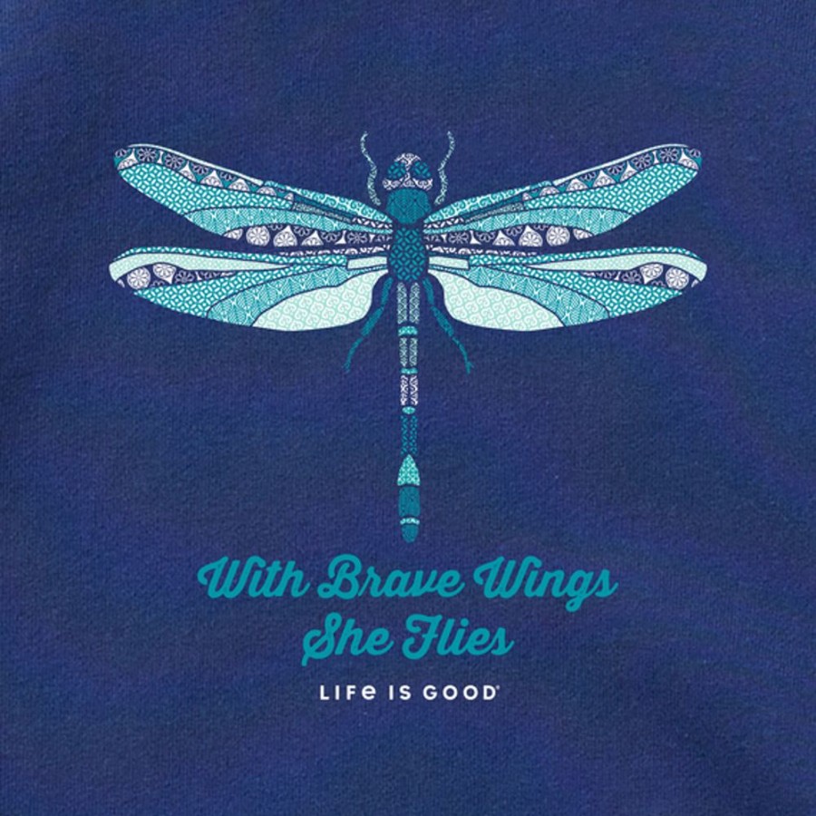 Women Life is Good Sweatshirts & Hoodies | Women'S Detailed Dragonfly Simply True Fleece Crew Darkest Blue