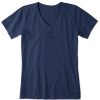 Women Life is Good Graphic Tees | Women'S Lig Stacked Wordmark Short Sleeve Vee Darkest Blue