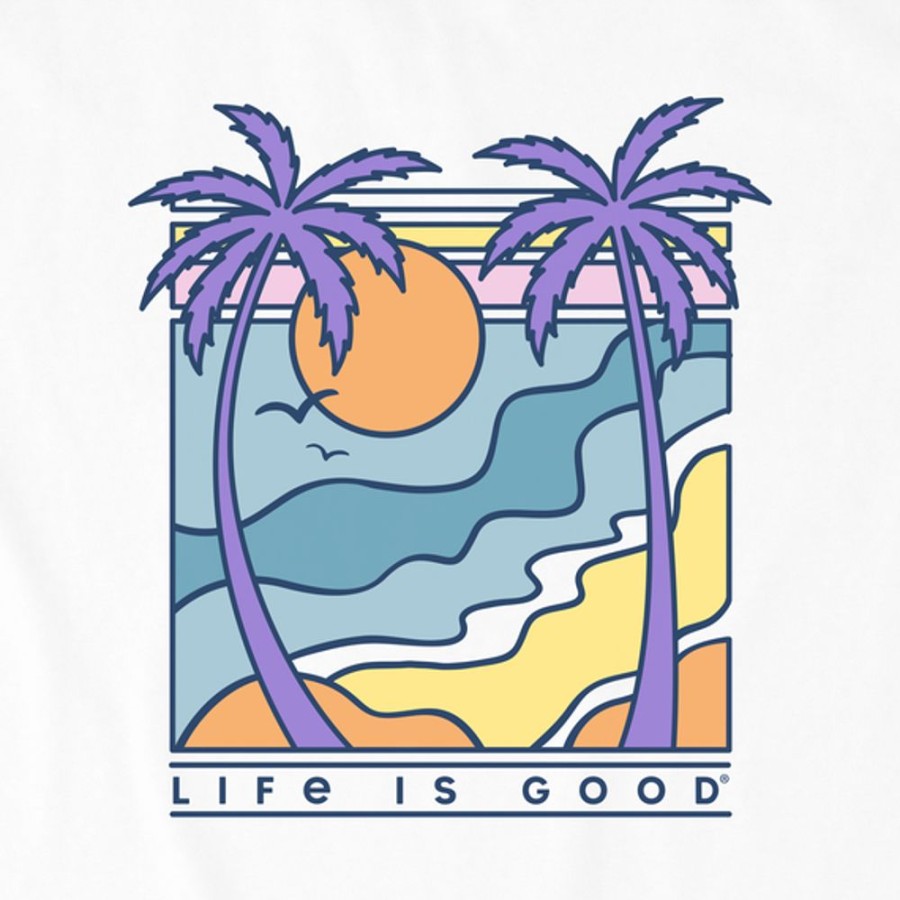 Women Life is Good Graphic Tees | Women'S Retro Palms Scene Short Sleeve Tee Cloud White