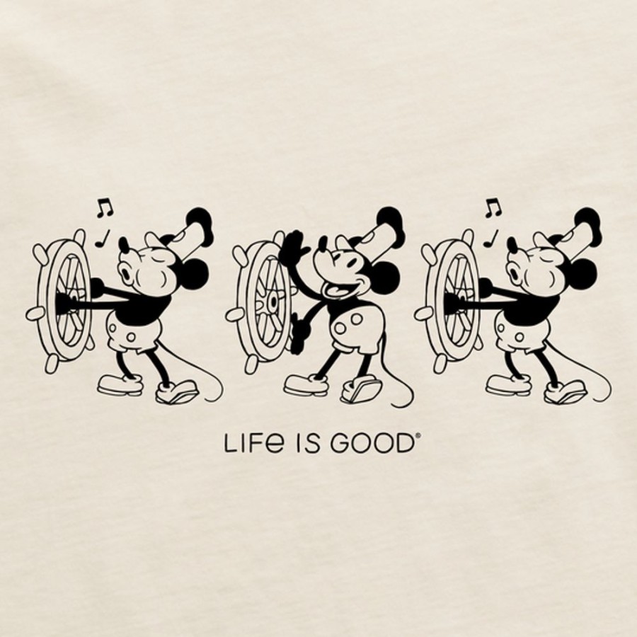 Women Life is Good Graphic Tees | Women'S Clean Steamboat Willie At The Helm Crusher Vee Putty White